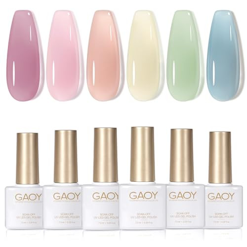Gaoy Jelly Nude Pink Gel Nail Polish Set 6 Transparent Sheer Colors Soak Off Uv Light Cure Gel Polish Kit For Salon And Nail Art Diy At Home