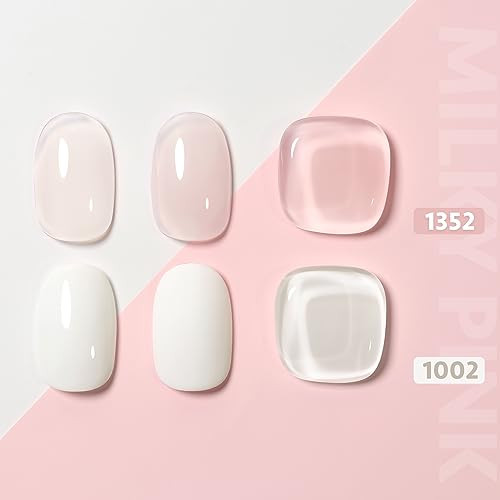 Gaoy French Manicure Kit Nail Stamper And 2Pcs Gel Nail Polish Include Nude Jelly Milky Pink White Colors For French Tip Uv Light Cure