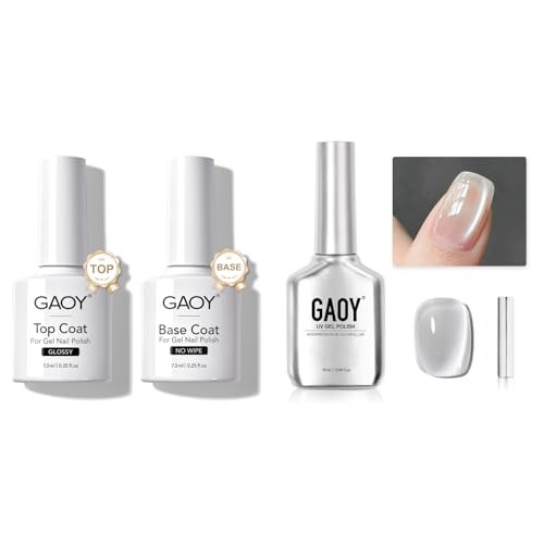 Gaoy Glassy Cat Eye Gel Nail Polish And Gel Top Coat And Base Coat Set
