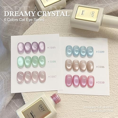 Gaoy 16Ml 6 Colors Sheer Cat Eye Gel Polish Set Light Pink Purple Shimmery Holographic Cat Eye Gel Nail Polish With 3 Heads Magnet Uv Lamp Cure For Nail Art Diy Velvet Moonlight