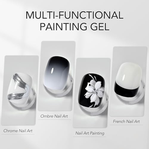 Gaoy Black & White Painting Gel For Nail Art No Wipe Creamy Gel Polish For Lines Floral Designs Patterns Or French Nail Salon And Home Diy Uv Light Cure