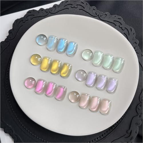 Gaoy Cat Eye Gel Nail Polish Set 6 Colors Glitter Blue Mermaid Holographic Translucent Cat Eye With Magnet Soak Off Uv Gel For Nail Art Tears Gleam