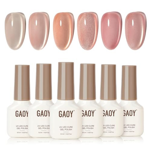 Gaoy Soft Pink Cat Eye Gel Nail Polish Set 6 Jelly Nude Colors Holographic Translucent Gel With Magnet Soak Off Uv Light Cure For Nail Art Moonlight Ballet