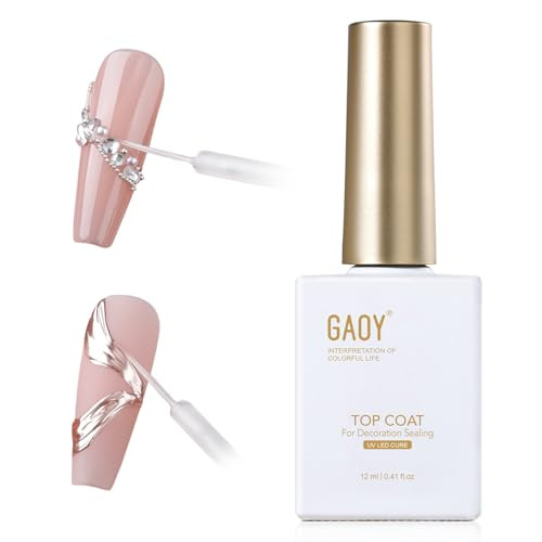 Gaoy Gel Top Coat For Decoration Sealing 12Ml Clear No Wipe Nail Gel With Fine Brush Strong Adhesion For Mirror Chrome Powder Rhinestones & Gap Filling Flawless Chrome Finish Uv Light Cure