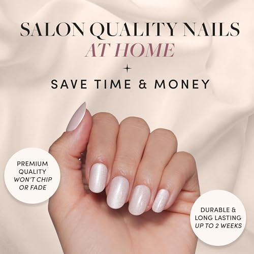 Glamnetic Press-On Nails - Pure Intentions  Super Strong Brush On Nail Glue & Nail Adhesive Tabs  Glossy Iridescent Short Round Nails  12 Sizes - 30 Nail Kit With Glue And Nail Tabs