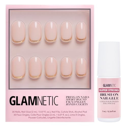 Glamnetic Press On Nails & Brush On Nail Glue Bundle - Goal Digger  Glossy Semi-Transparent Short Round Nails Reusable  Super Strong Nail Glue  Mess- Durable & Long-Lasting