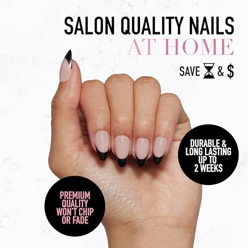 Glamnetic Press-On Nails Bundle - Caviar & Boba  Semi-Transparent Short Almond Nails Reusable  Opaque Black Short Almond Nails  Reusable Nail Kit With Glue