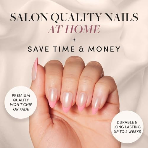 Glamnetic Press On Nails & Brush On Nail Glue Bundle - Bubble Gum Glaze  Short Almond Pink French Tip Nails With A Glazed Finish  15 Sizes - 30 Nail Kit With Glue