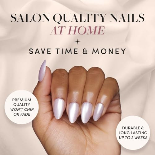 Glamnetic Press On Nails & Brush On Nail Glue Bundle - Selenite  Soft White Sparkle Short Almond Fake Nails With A Glossy Finish Reusable  15 Sizes - 30 Nail Kit With Glue