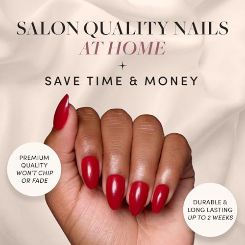 Glamnetic Press On Nails & Brush On Nail Glue Bundle - Classic Red  Opaque Timeless Red Short Almond Short False Nails Reusable  15 Sizes - 30 Nail Kit With Glue