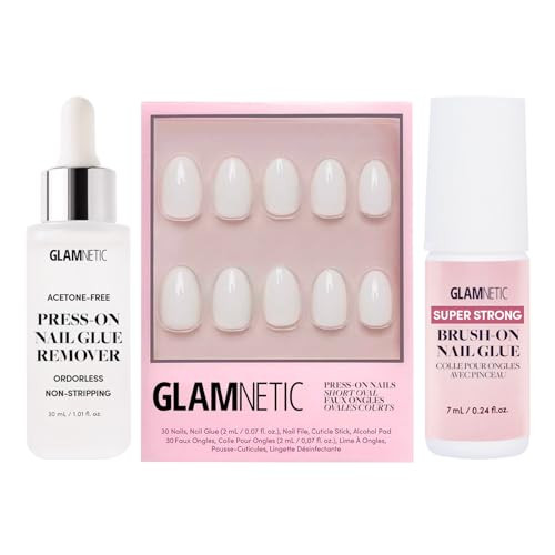 Glamnetic Press-On Nails - White Swan  Opaque Classic Off White Short Oval False Nails  15 Sizes - 30 Nail Kit With Glue And Remover