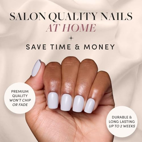 Glamnetic Press On Nails & Brush On Nail Glue Bundle - Lilac Gray  Opaque Pale Light Lilac Gray Short Squoval False Nails Reusable  15 Sizes - 30 Nail Kit With Glue