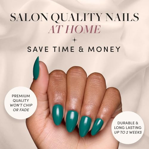 Glamnetic Press-On Nails Bundle - Emerarld Green & Boba  Opaque Deep Green Almond False Nails  Opaque Black Almond Fake Nails  Reusable Salon-Quality Nail Kits