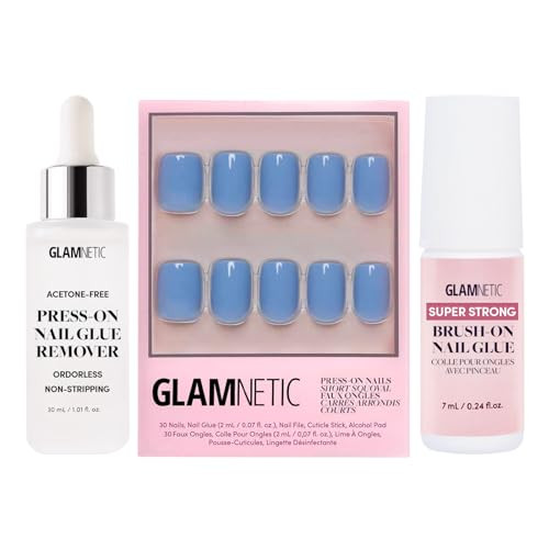 Glamnetic Press-On Nails - Cashmere Blue  Opaque Soft Blue Short Squoval False Nails  15 Sizes - 30 Nail Kit With Glue And Remover