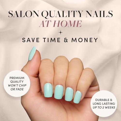 Glamnetic Press-On Nails Bundle - Soft Teal & Fairy Dust  Short Almond Light Blue Fake Nails With Glossy Finish  Short Oval Beige-Pink False Nails With A Metallic Finish  Reusable Salon-Quality Na