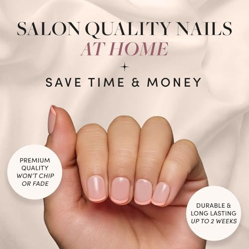 Glamnetic Press-On Nails Bundle - French Peach & Think Pink  Super Short Round Fake Nails With Peach French Tips  Light Pastel Pink Short Oval False Nails  Reusable Salon-Quality Nail Kits