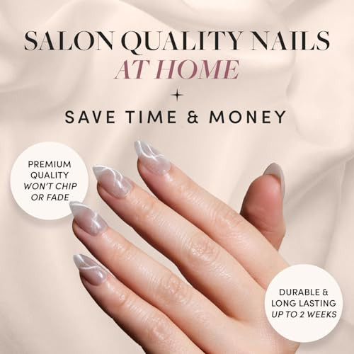 Glamnetic X Glamzilla Press-On Nails Bundle - Woo-Man & Hailey  Gray Short Almond Fake Nails With Velvet Cat Eye  Glazed Short Almond False Nails  Salon-Quality Nail Kits