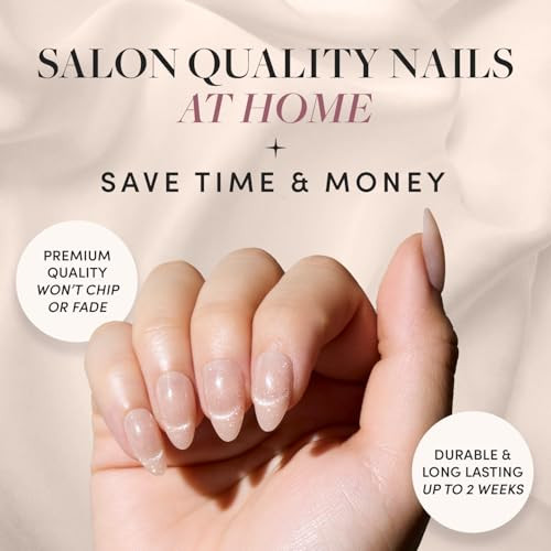 Glamnetic X Glamzilla Press-On Nails - Not Your Cinder-Ella  Short Almond Nude Fake Nails With Velvet French Tip Effect  15 Sizes - 30 Nail Kit With Glamzilla Glue And Remover