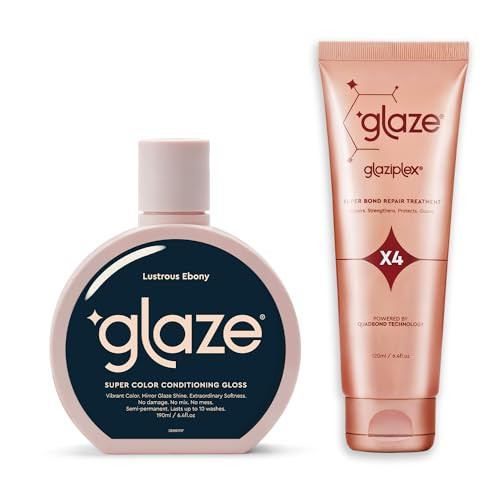 Glaze Lustrous Ebony Super Color Conditioning Gloss 6.4Fl.Oz & Glaziplex Super Bond Repair Hair Treatment 120Ml. 4-In-1 Deep Conditioning Hair Mask