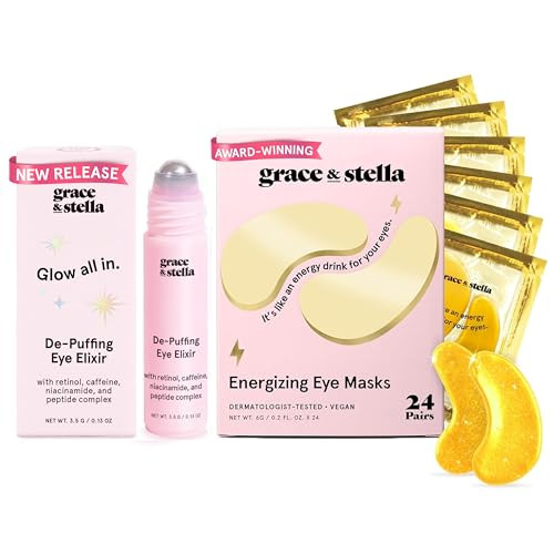 Grace & Stella Eye Mask Gold 24 Pairs + Eye Serum Roller Bundle