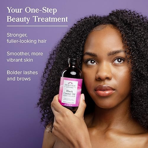 Heritage Store Black Castor Oil Nourishing Hair Treatment - Deep Hydration For Hair Care Skin Care Lashes And Brows - Great For Locs And Natural Hair Traditionally Roasted Vegan Hexane  8Oz