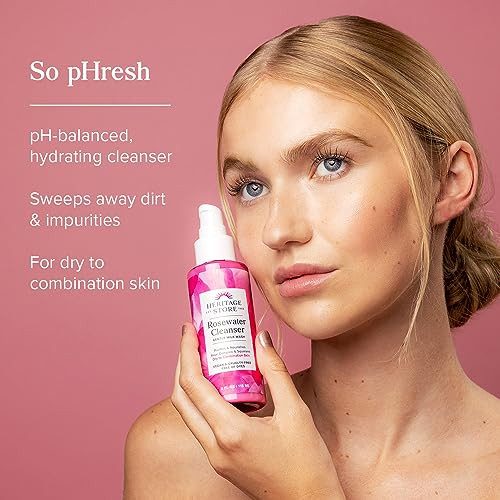 Heritage Store Rosewater Facial Cleanser - Milk Face Wash Purifies And Nourishes W/Squalane Rose Complex Dry Skin To Combination Skin Care Hypoallergenic Ph Balanced Vegan 60-Day  4Oz