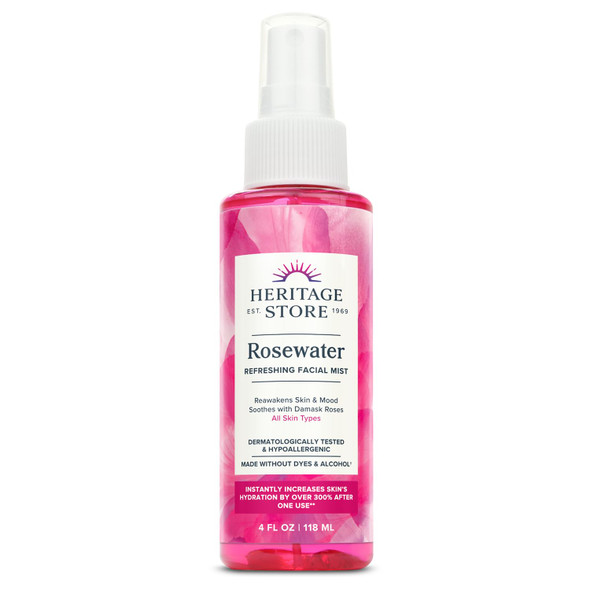 Heritage Store Rosewater - Refreshing Face Mist With Damask Rose All Skin Types - Hydrating Rose Water Spray For Glowing Skin Care - No Dyes Or Alcohol Hypoallergenic Vegan 60-Day  12Oz