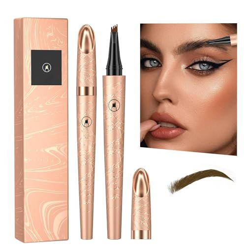 Hongchengsm 2Pcs 3D Microblading Eyebrow Tattoo Pencil 4 Fork Tip Waterproof Microblading Eyebrow Pencil Contouring Pen For Natural-Looking Eyebrowswith Micro-Fork Tip(Black And Dark Brown)