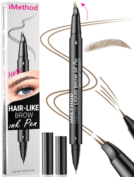 Imethod Curved Eyebrow Pen - Eyebrow Pencil Brow Pencil 2-In-1 Dual-Ended Microblading Eyebrow Pen With Micro-Fork-Tip And Precise Brush-Tip Create Natural Hair-Like Brows Last All-Day Dark Brown