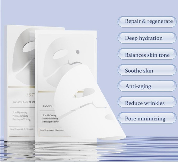 Iston Bio-Collagen Real Deep Mask 8 Ea - Overnight Hydrating Sheet Mask For Rough And Dry Skin With Patented Porous Structure Hydrogel Type