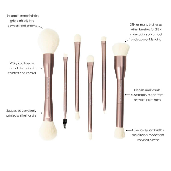 Jenny Patinkin Luxury Dual Ended Makeup Brush Set 6 Makeup Brushes Professional & Travel Makeup Brush Set With White Leather Case 2.5X More Vegan Soft Bristles For Full Face Flawless Application.