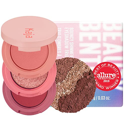 Kaja Beauty Bento Collection - Bouncy Eyeshadow Trio 07 Glowing Guava 0.03 Oz + Winged Eyeliner & Pen - Wink Stamp Bundle