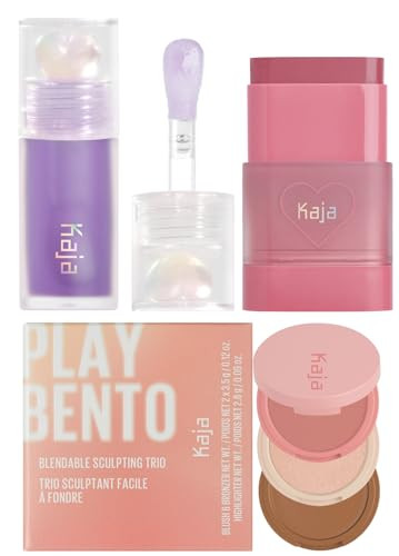 Kaja Juicy Glass Lip Plumping Oil 04 Grape Glowtini + Dewy Bar - Creamy Multi-Stick Blusher & Lip Balm 04 Fig Smoothie Sorbet10G + 3-In-1 Blendable Sculpting Trio - Play Bento 01 Butter Up Bundle