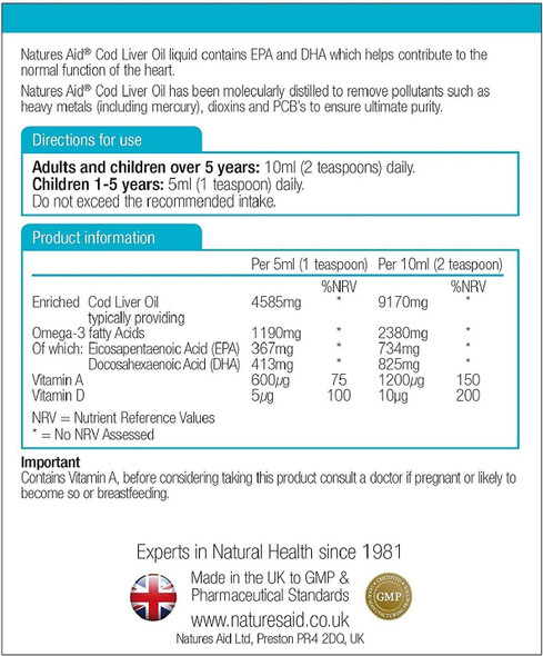 (2 Pack) - Natures Aid - Cod Liver Oil Liquid | 500ml | 2 PACK BUNDLE