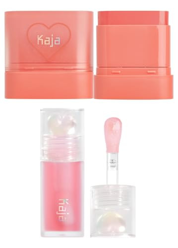 Kaja Dewy Bar - Creamy Multi-Stick Blusher & Lip Balm 03 Peach Cobbler10G + Juicy Glass Lip Oil 01 Rose Hip Spritz Bundle