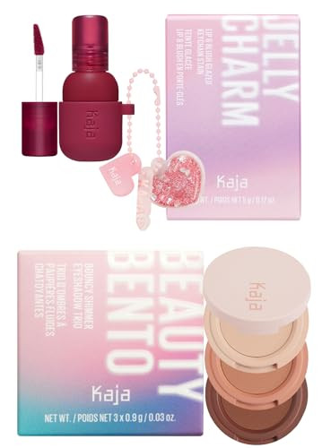 Kaja Lip & Blush Glazed Keychain Stain - Jelly Charm 01 Cherry Spritz + Beauty Bento Collection - Bouncy Eyeshadow Trio 13 Velvet Dream 0.03 Oz Bundle