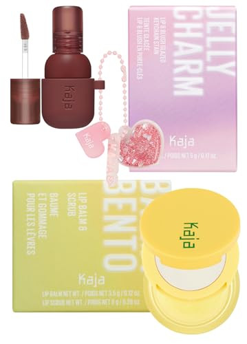 Kaja Lip & Blush Glazed Keychain Stain - Jelly Charm 06 Mocha Glaze + Lip Bento Balm + Scrub Piãƒæ’Ã‚±A Colada 0.4 Oz Bundle