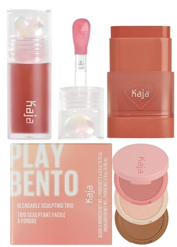 Kaja Juicy Glass Lip Plumping Oil 05 Plum Paloma + Dewy Bar - Creamy Multi-Stick Blusher & Lip Balm 05 Cranberry Cooler10G + 3-In-1 Blendable Sculpting Trio - Play Bento 01 Butter Up Bundle