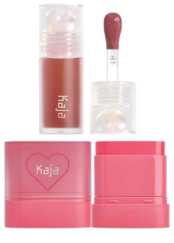 Kaja Juicy Glass Lip Plumping Oil 08 Cherry Cola + Dewy Bar - Creamy Multi-Stick Blusher & Lip Balm 02 Strawberry Sorbet10G Bundle