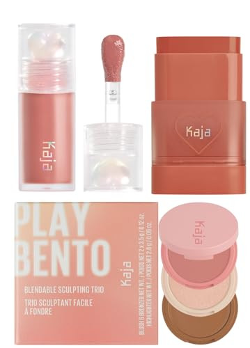 Kaja Juicy Glass Lip Plumping Oil 07 Fig Smoothie + Dewy Bar - Creamy Multi-Stick Blusher & Lip Balm 05 Cranberry Cooler10G + 3-In-1 Blendable Sculpting Trio - Play Bento 01 Butter Up Bundle