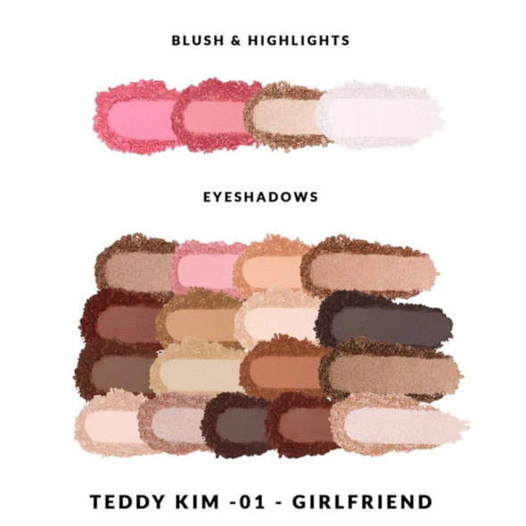 Kimchi Chic Teddy Kim Palette - 17 Playful Eyeshadows 2 Blushes 2 Highlighters Cruelty  Makeup Palette Girlfriend Pink 1.09Oz