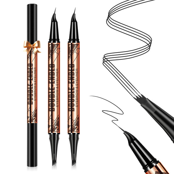 Kimuse 2 Pack 2-In-1 Dual-Ended Eyebrow Pen & Eyeliner Waterproof Long-Lasting Microblading Eyebrow Pencils For Women With 4-Fork-Tip & Precise Brush-Tip Effect For Natural Hair-Like Daily & Makeup Looks