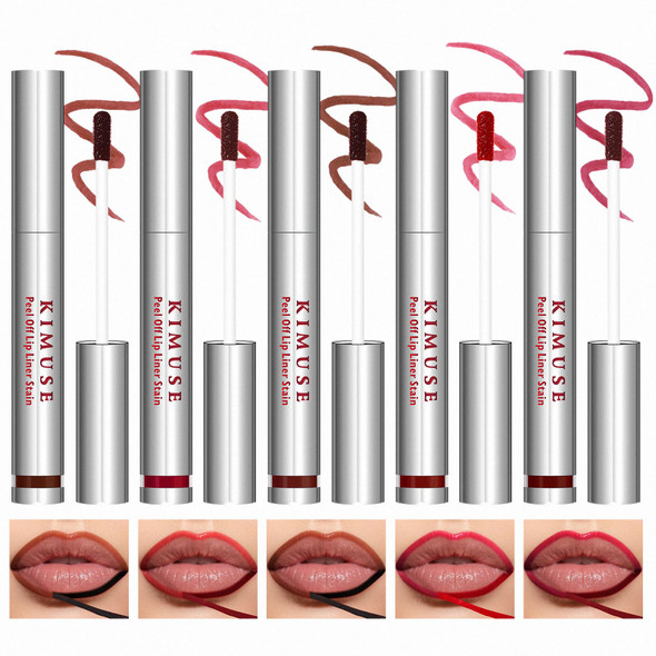 Kimuse 5Pcs Peel Off Lip Stain Long Lasting Lip Liner Stain Waterproof Transfer-Proof Smudge-Proof Highly Pigmented Lip Stain Peel Off Set For All Day Color Hold