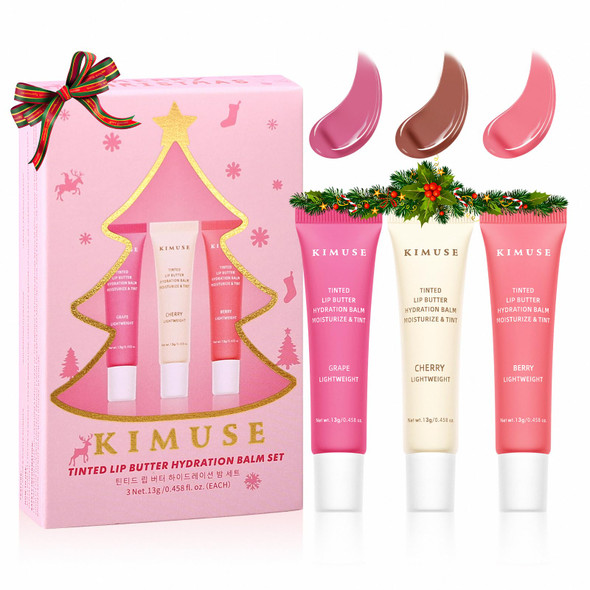 Kimuse 3 Pack Tinted Lip Butter Hydration Balm Hydrating Lip Treatment With Hyaluronic Acid & Vitamin E Tinted Lip Balm For Instant Moisture Shine & Hydration Supple Lips Vegan & Cruelty-