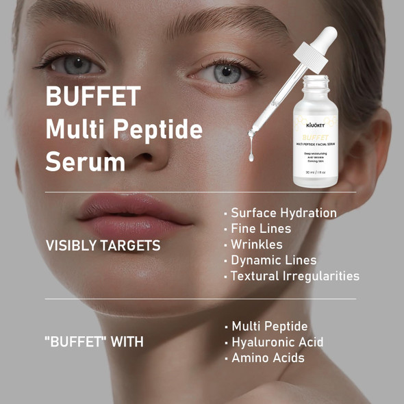 Kiuoret Buffet Peptides Serum For Face - 30Ml Multi Peptide Facial Serum Reduces Wrinkles And Fine Lines - Peptide Serum With Hyaluronic Acid And Amino Acids For Hydration Or Women & Men