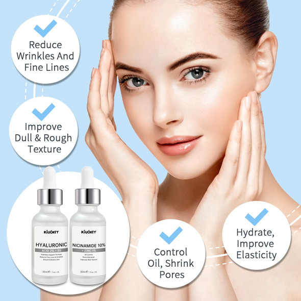 Kiuoret Hyaluronic Acid Serum & Niacinamide Serum Set 2Pcs - Reduces Wrinkles Smooths Fine Lines Improves Skin Texture - Moisturizing Oil-Regulating Pore-Minimizing For All Skin Types