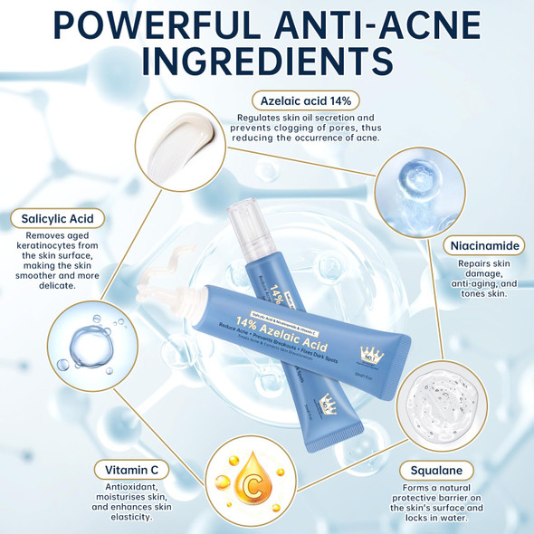 Kiuoret 14% Azelaic Acid Acne Cream - Azelaic Acid Serum With Hyaluronic Acid Niacinamide & Squalane - Reduce Acne Pore Refining & Oil Control - Face Moisturizer For All Skin Types 30Ml