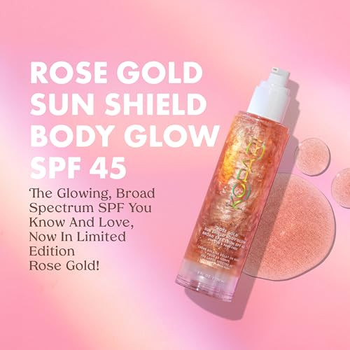 Kopari Sun Shield Body Glow Broad Spectrum Spf 45 In Rose Gold & Golden Sunglaze Sheer Body Mist Sunscreen Spf 50