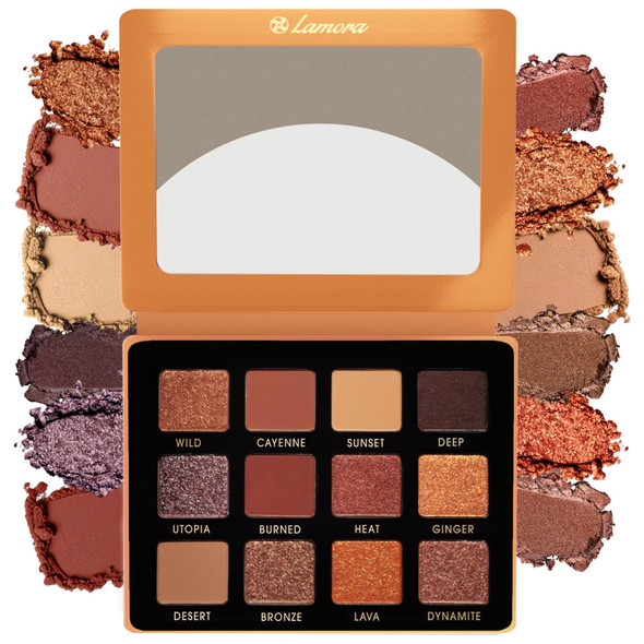 Lamora Nude Neutral Eyeshadow Palette - 12 Natural Highly Pigmented Shimmer & Matte Shades - Travel Size Makeup Palette With Mirror