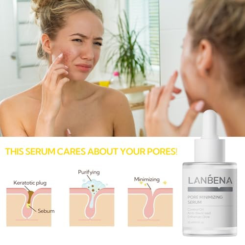 Lanbena Pore Minimizer Serum Pore Minimizer & Reducer For Face Minimizing Shrinking Oil Control Firming Tightening Pores 100% Vegan Pore Moisture After Blackhead Remover 0.5 Fl.Oz